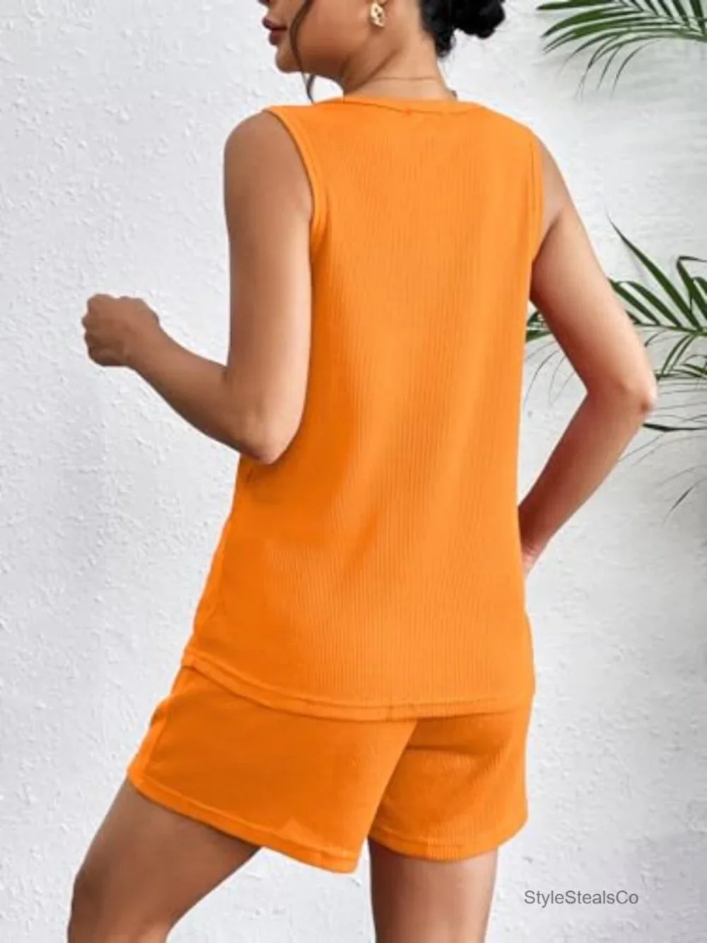 Waffle Knit Tank Top Lounge Short Set with Pockets 2 Piece Matching Outfit